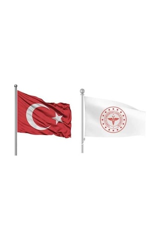 Türk Bayrağı + Sağlık Bakanlığı Bayrak 100X150 Raşel Kumaş