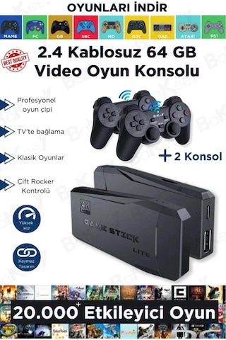 Atari 2.4g Kablosuz Çift Kol Retro Oyunlar 4k Game Stick 20000 Oyun Game Stick