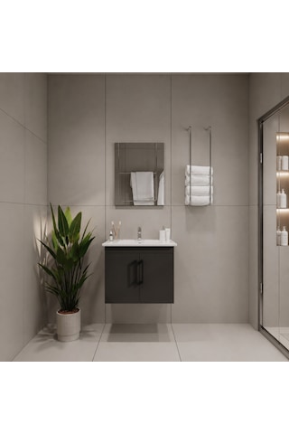 Creavit D20 Banyo Dolabı Seti Çekmeceli 80 Cm Antrasit Gri