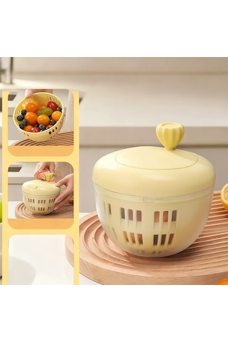 Elmpaly Sarı 10 Saniyede Yüksek Hızlı El Tipi Salata Sebze Kurutucu