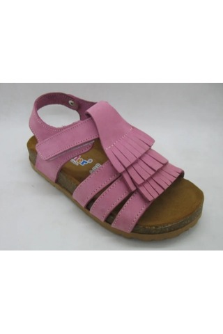 493 Doğal Deri,anatomik Mantar Taban Püsküllü Sandalet 31-36 Pembe
