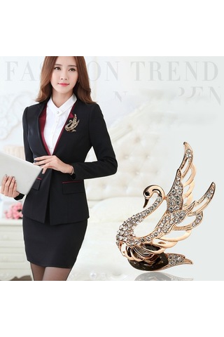 Sones Kadın Moda Kuğu Kristal Eklemeli Matkap Broşlar Gri