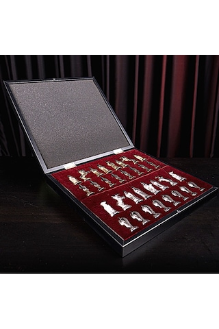 Gifthome Büyük Boy Metal Osmanlı-bizans Satranç Tk. Parlak Ve Mermer Desenli Sandıklı Mdf Tahtası 36x36 Cm.