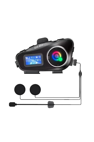 Go İthalat Q58 Motorsikletler İçin Fener Özellikli Sd Kart Bölümlü Lcd Ekranlı Kablosuz Bluetooth Ku