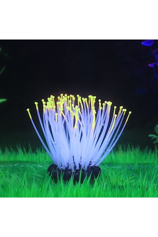 Vkemall Sarı Küçük Silikon Deniz Anemonu - Akvaryum Dekorasyonu, Işıklı Görünüm, Suya Güvenli, Sıkıcı Tutucu