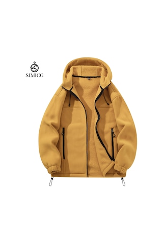 Avrupa Beden Erkek Sonbahar/kış Polar Kapüşonlu Ceket Sarı