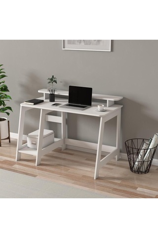 Country Ergonomik Çalışma Masası, Modern Bilgisayar Masası - Beyaz