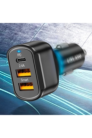 Uslion 30 W 2 USB + Type-C Girişli Qc3.0 Hızlı Araç Çakmaklık Şarjı