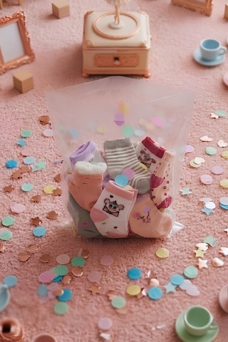 Socketta 5'li Karışık Renkli Sürpriz Paket Kız Bebek Pamuk Desenli Soket Çorap - Premium Çok Renkli