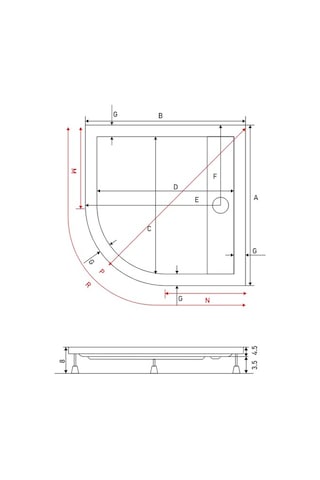 Shower 90x90 Drop Oval Monoblok Duş Teknesi H:8 Cm
