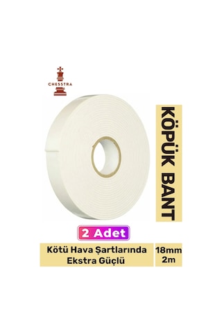 Uzun Ömürlü Süngerli Ultra Yapışkan İç Dış Mekan Çok Amaçlı Çift Taraflı 18mmx2m Köpük Bant 2 Adet