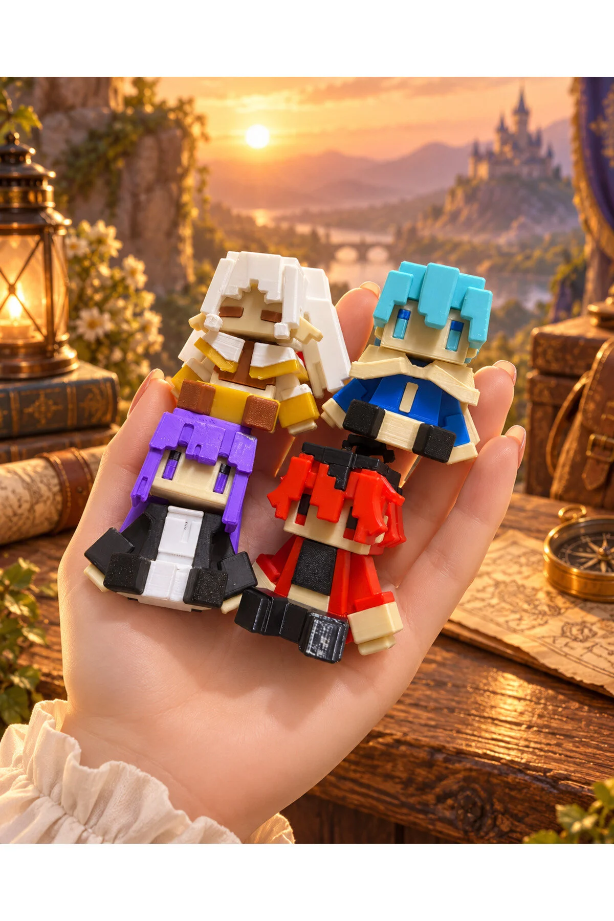 Frieren Beyond Journey S End 4 Lü Mini Anime Figür Seti Frieren Fern Himmel Stark Pixel Art 3d Baskı Masaüstü Dekor