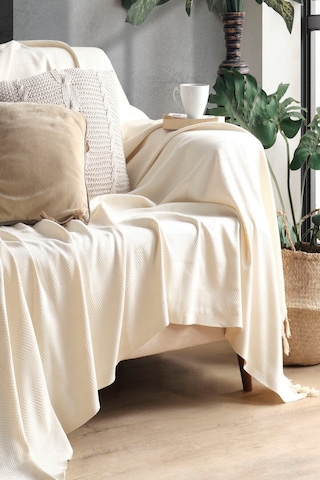 Miracolo Home Ekru Pamuklu Dekoratif Koltuk Örtüsü Set 170x230 Boyutlu Optimal Kaymaz Tasarım 2 Adet