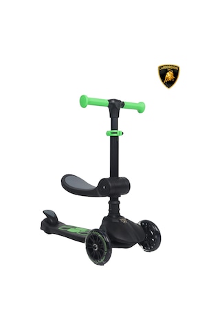 Lamborghini Lisanslı L5 2in1 Katlanabilir Oturaklı Işıklı 3 Tekerlekli Çocuk Scooter Siyah