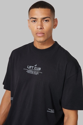 T-shirt - Lift Club Baskılı Oversize Bisiklet Yaka Kısa Kol Siyah Tişört Siyah