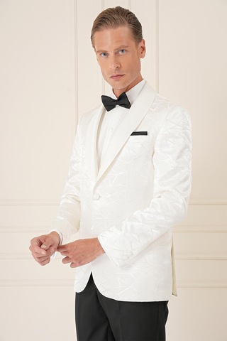 Efor Black 036 Slim Fit Saten Yaka Çift Yırtmaçlı Tek Düğmeli Krem Damatlık Smokin Ceket Krem