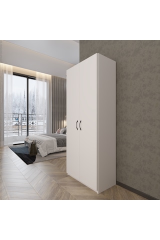 Ed Pet Dizayn 2 Kapaklı 5 Katlı Çok Amaçlı Beyaz Elbise Dolabı