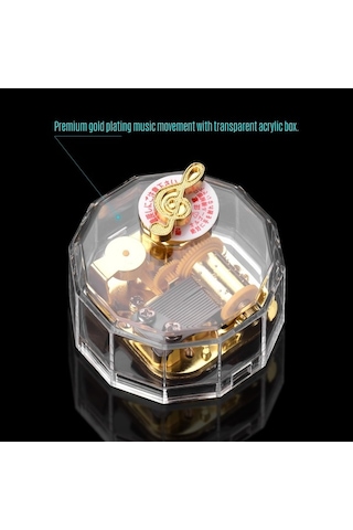 Novahub Altın Kaplama 12 Köşeli Akrilik Müzik Kutusu - Saat Yönünün Tersine Dönen Mekanizma İle Özel Melodi Çalar Şeffaf Şeffaf