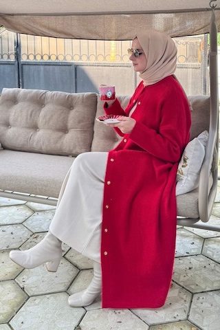 Rabia Şamlı Yakut Angora Triko Kap Kırmızı Normal