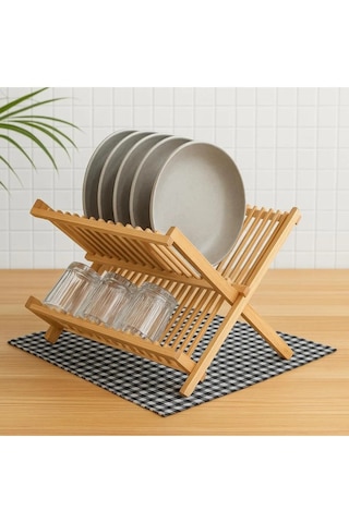 Bambu Tezgah Üstü Organizer 43x34 Cm Doğal Bulaşıklık Ve Mutfak Düzenleyici Bambu