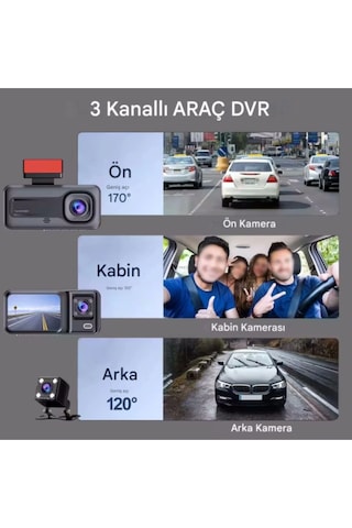 Buğz A-98 Wifi Full Hd 3 Kameralı Araç İçi Güvenlik Kamerası + Park Modu Kablosu Ön-arka-iç Kayıt,dashcam