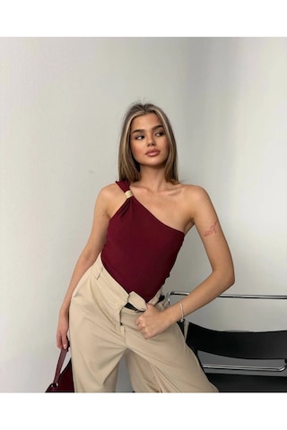 Pera Butik Özlem Yılmaz Tek Omuz Bluz Siyah&bordo Bordo