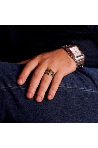 Gerçek Doğal Arizona Turkuaz Taş Yüzük, 925 Ayar Gümüş Erkek Yüzük Gümüş