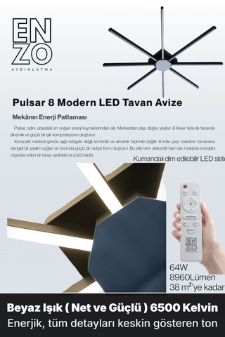Pulsar Füme Modern Led Tavan Avize - Aşağı Işık Kumandalı Dim Edilebilir Beyaz Işık