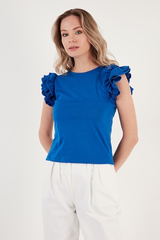 Lela Pamuklu Kolları Fırfırlı Slim Fit Bisiklet Yaka Bayan T Shirt 5864500 Saks