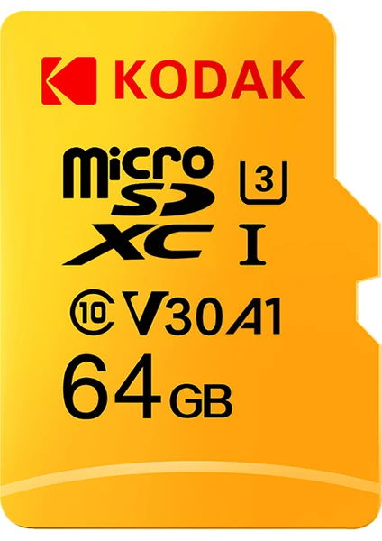 Kodak 64gb Yellow Micro Sd+ Adaptör Hafıza Kartı Uhs-uhs-ı U3/v30/a1 Yüksek Okuma Yazma Hızı Ve 4k Video Desteği