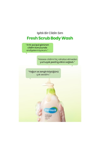 Kuru Ciltler İçin Peeling Etkisi Sunan Tanecikli Nemlendirici Duş Jeli Derma:b Fresh Scrub Body Wash