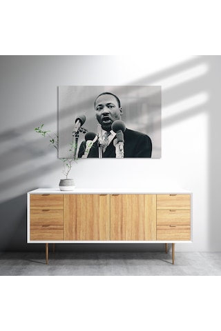 Cakasepetim Martin Luther King Ve Mikrofonlar Siyah Beyaz Ahşap Mdf Tablo