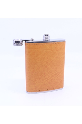 Turuncu Deri Kaplama Cep Matarası/flask 8 Oz