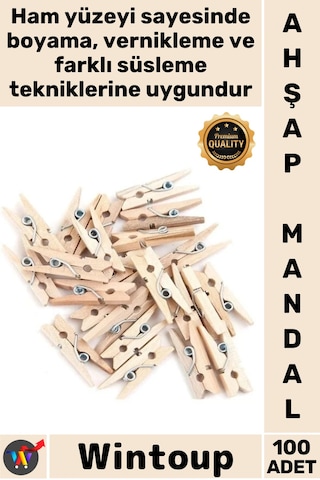 Mandal Doğal Fotoğraf Askısı Hediyelik Süsleme Nikah Bebek Şekeri Ahşap Mini Ham Mandal 100 Adet