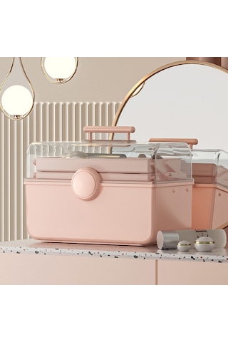 Cbtx Boyut Xl Masaüstü Kozmetik Pp Saklama Kutusu Şeffaf Kapaklı Toz Geçirmez Makyaj Organizatör Saplı - Mavi