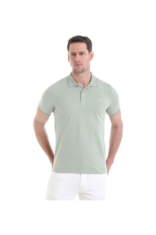 Hatemoğlu Yeşil Regular Fit Düz 100% Pamuklu Polo Yaka Tişört 3536etc22c03 16-0110tpx Yeşil - Ekru