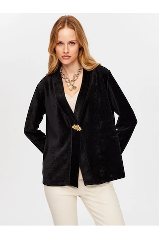 Faik Sönmez Metal Aksesuar Detaylı Şönil Kadın Hırka W26hrk004 Siyah