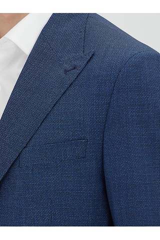 Kip Mavi Mikro Modern Fit %100 Yün Ceket Mavi