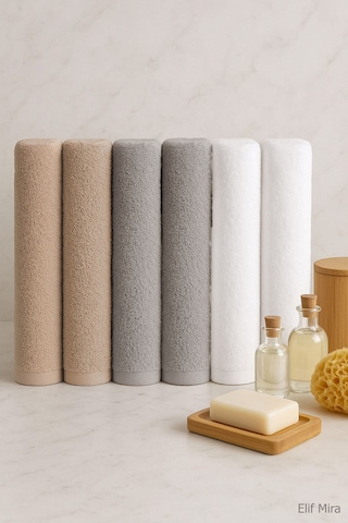 6 Lı Softtouch El Yüz Banyo Havlusu Seti %100 Pamuklu 50x90 Cm Bej
