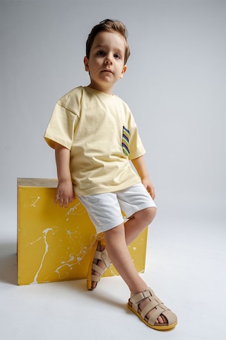Mnpc Unisex Çocuk Açık Sarı Hakiki Deri Mantar Tabanlı Günlük Çocuk Sandalet 25y3s10048794 Açık Sarı