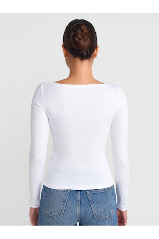Dilvin 31332 Kayık Yaka Uzun Kollu Top-beyaz-861 Beyaz