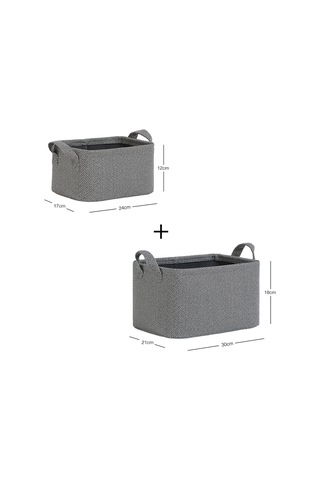 Ocean Home Textile 2'li Antrasit Renk Dokulu Kumaş Sepet Set 24 x 17 x 12 / 30 x 21 x 18 cm