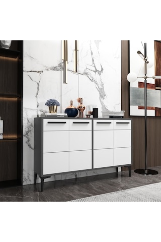 Zerkaconcept Marden Konsol Tv Sehpası Tv Ünitesi Antrasit Gövde Beyaz Kapak