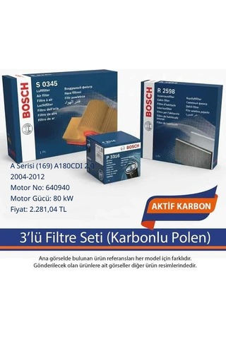 Netpar Mercedes A Serisi 169 A180cdı 2.0 2004-2012 Bosch 3'lü Filtre Seti Karbonlu Polen -640940