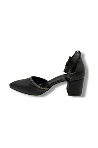 C-shoes 105-25 Saten Ağzı Taşlı Kalın Topuk Kadın Ayakkabı Siyah