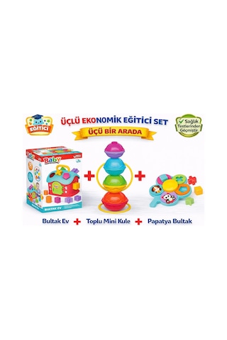 3'lü Bebek Gelişim Seti 4 Papatya Bultak + Bul-tak Ev + Toplu Mini Kule
