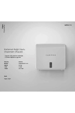 Carpex Optima Z Kat Havlu Dispanseri 200'lü Beyaz 4 Renk