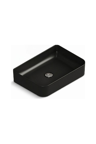 Aqua Bagno Mestola Tezgah Üstü Lavabo Batarya Deliksiz 50x35 Cm Mat Siyah Beyaz