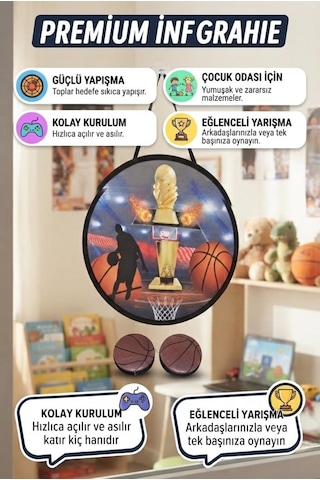 Yapışkanlı Hedef Zeminli Ve 2 Adet Basketbol Toplu Eğlenceli Hedef Ve Atış Oyunu Seti