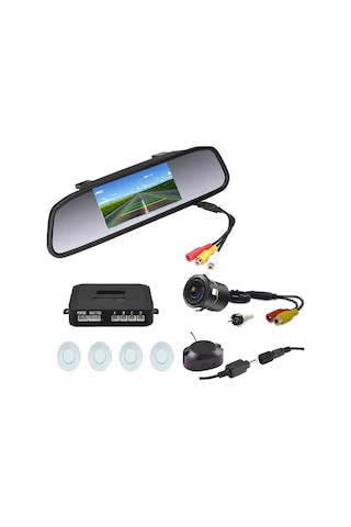 Gpr Kameralı Park Sensörü 4.3 'Ayna Ekranlı Beyaz Sensör Full Set